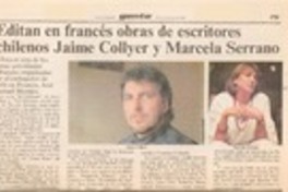 Editan en francés obras de escritores chilenos Jaime Collyer y Marcela Serrano
