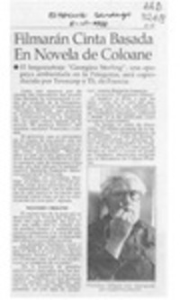 Filmarán cinta basada en novela de Coloane  [artículo].