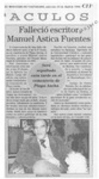 Falleció escritor Manuel Astica Fuentes  [artículo].
