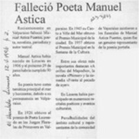Falleció poeta Manuel Astica  [artículo].