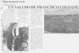 Un saludo de Francisco Coloane  [artículo] Baldo Araya Uribe.