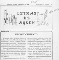 Reconocimiento  [artículo].