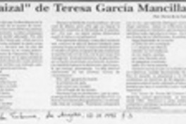 "Raizal" de Teresa García Mancilla  [artículo] Darío de la Fuente D.