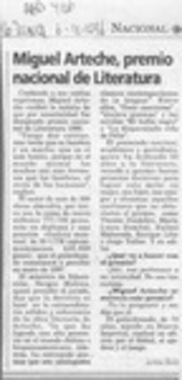 Miguel Arteche, premio nacional de literatura  [artículo] Leticia Soto.