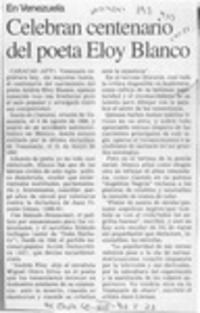 Celebran centenario del poeta Eloy Blanco