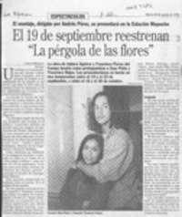 El 19 de septiembre reestrenan "La pérgola de las flores"  [artículo] Lisette Maillet.