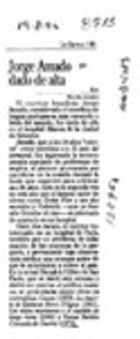 Jorge amado dado de alta  [artículo].