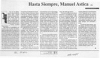 Hasta siempre, Manuel Astica  [artículo] Guillermo Quiñones O.