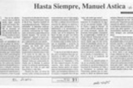 Hasta siempre, Manuel Astica  [artículo] Guillermo Quiñones O.