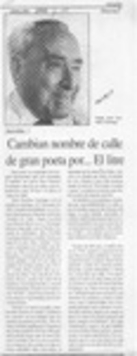 Cambian nombre de calle de gran poeta por -- El litre  [artículo].