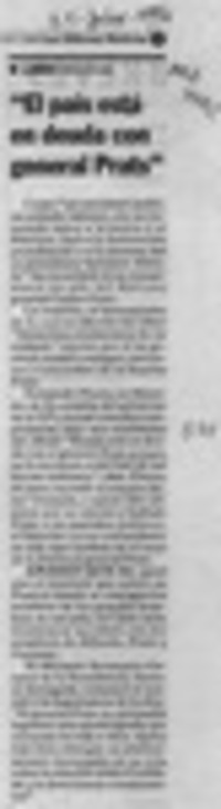 "El país está en deuda con general Prats"  [artículo].