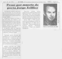 Pesar por muerte de poeta Jorge Teillier  [artículo].