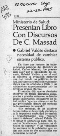 Presentan libro con discursos de C. Massad  [artículo].