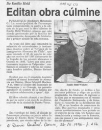 Editan obra cúlmine  [artículo] Bladimiro Matamala G.