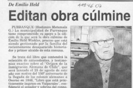 Editan obra cúlmine  [artículo] Bladimiro Matamala G.