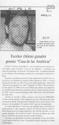 Escritor chileno ganador premio "Casa de las Américas"  [artículo].