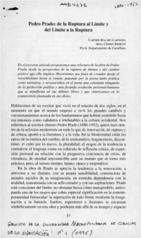 Pedro Prado, de la ruptura al límite y del límite a la ruptura  [artículo] Irma Césped Benítez [y] Carmen Balart Carmona.