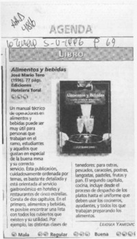 Alimentos y bebidas  [artículo] Lilioska Yankovic.