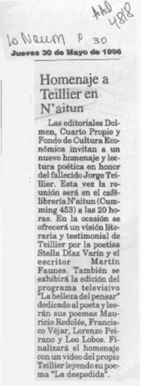Homenaje a Teillier en N'aitun  [artículo].