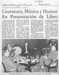Literatura, música y humor en presentación de libro  [artículo].