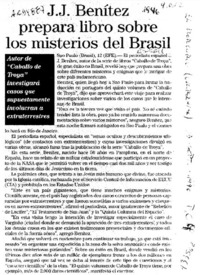 J. J. Benítez prepara libro sobre los misterios del Brasil  [artículo].