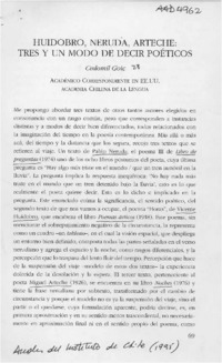 Huidobro, Neruda, Arteche, tres y un modo de decir poéticos