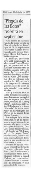 "Pérgola de las flores" reabrirá en septiembre  [artículo].