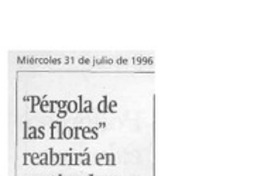 "Pérgola de las flores" reabrirá en septiembre  [artículo].