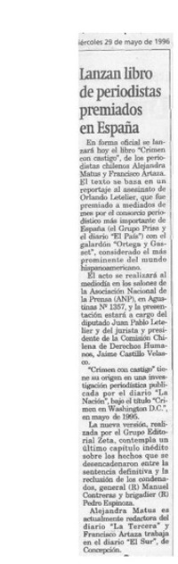 Lanzan libro de periodistas premiados en España  [artículo].