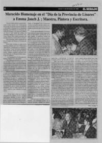 Merecido homenaje en el "Día de la provincia de Linares" a Emma Jauch J., maestra, pintora y escritora  [artículo].