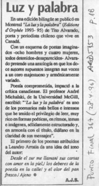 Luz y palabra  [artículo] A. J. S.