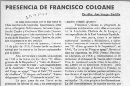 Presencia de Francisco Coloane  [artículo] José Vargas Badilla.