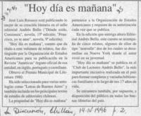 "Hoy día es mañana"  [artículo].