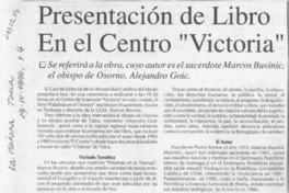 Presentación de libro en el centro "Victoria"  [artículo].