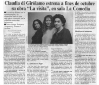 Claudia Di Girolamo estrena a fines de octobre su obra "La visita"