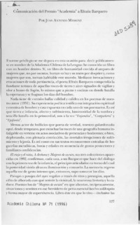 Comunicación del Premio "Academia" a Efraín Barquero  [artículo] Juan Antonio Massone.