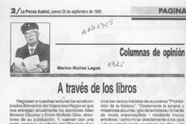 A través de los libros  [artículo] Marino Muñoz Lagos.