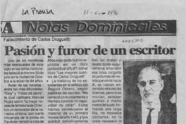Pasión y furor de un escritor  [artículo] Juan Alberto Lecaros.