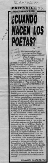 Cuando nacen los poetas?  [artículo] Alejandro González Pino.
