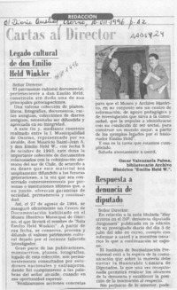 Legado cultural de don Emilio Held Winkler  [artículo] Oscar Valenzuela Palma.