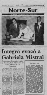Integra evocó a Gabriela Mistral  [artículo].
