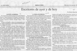 Escritores de ayer y de hoy  [artículo] Ramón Riquelme.