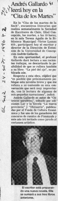 Andrés Gallardo leerá hoy en la "Cita de los martes"  [artículo].