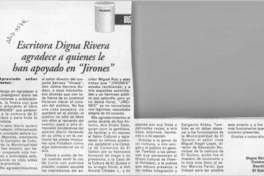 Escritora Digna Rivera agradece a quienes le han apoyado en "Jirones"  [artículo] Digna Rivera Contreras.