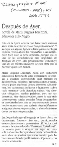 Después de ayer  [artículo] G. B.