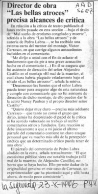 Director de obra "Las bellas atroces precisa alcances de crítica"  [artículo].