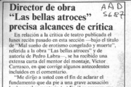 Director de obra "Las bellas atroces precisa alcances de crítica"  [artículo].