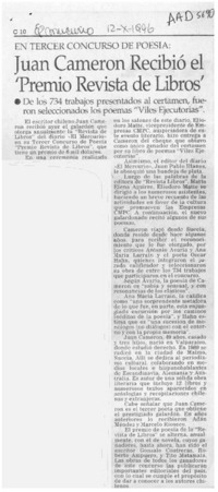 Juan Cameron recibió el "Premio Revista de Libros"  [artículo].