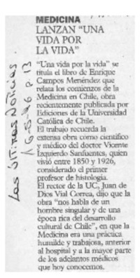 Lanzan "Una vida por la vida"  [artículo].