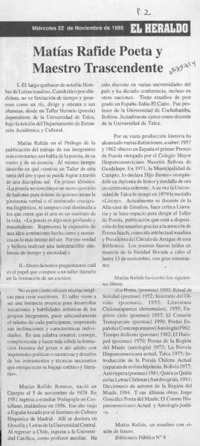 Matías rafide poeta y maestro trascendente  [artículo].